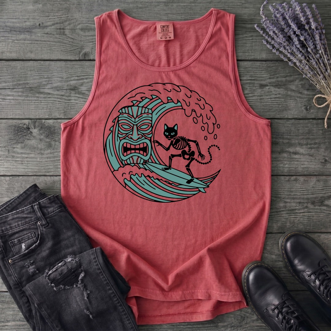 Surfing Cat Skeleton Tank Top