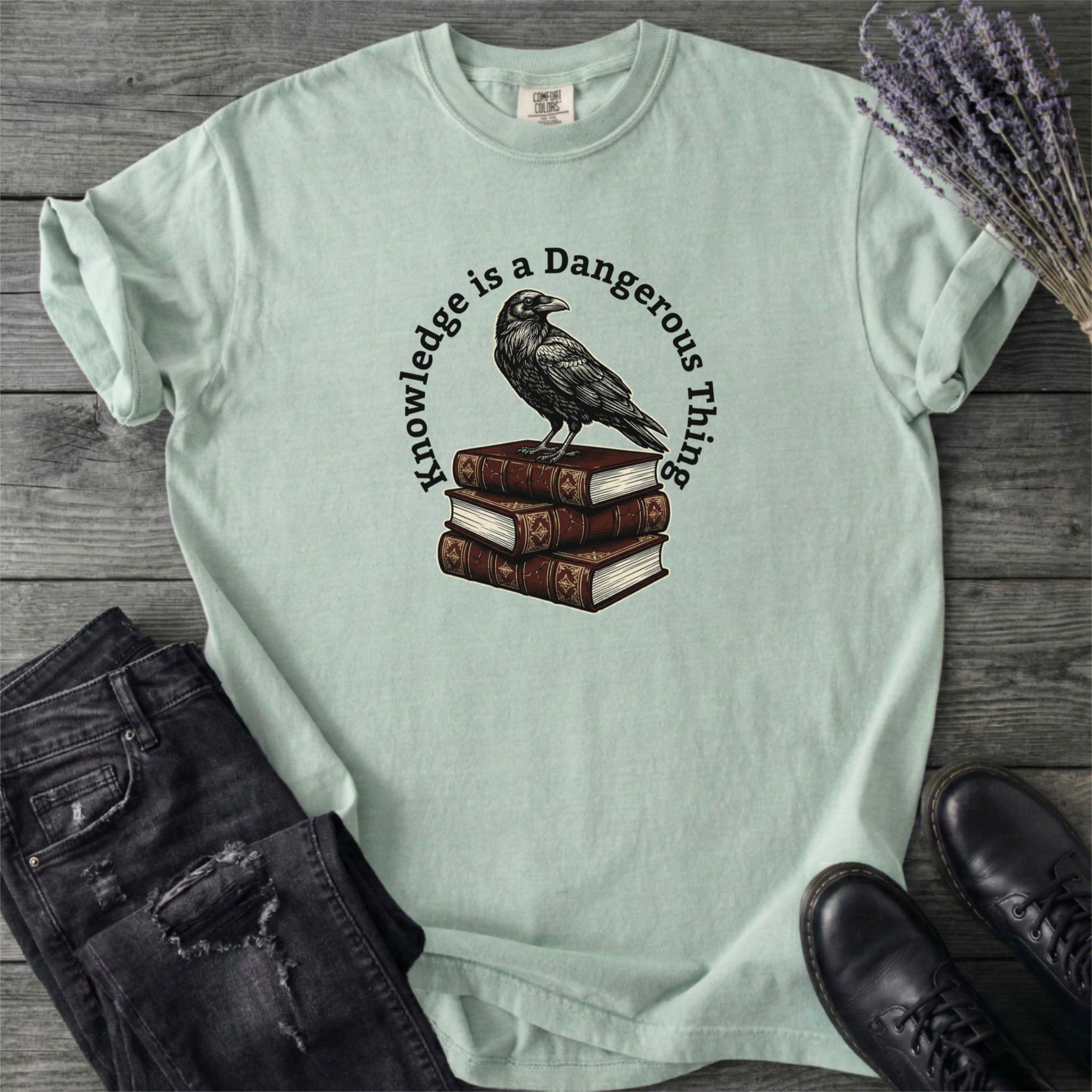 Knowledge Is A Dangerous Thing Raven And Books T-Shirt