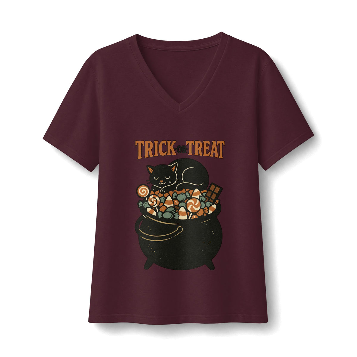 Trick Or Treat Candy Cauldron V-Neck T-Shirt