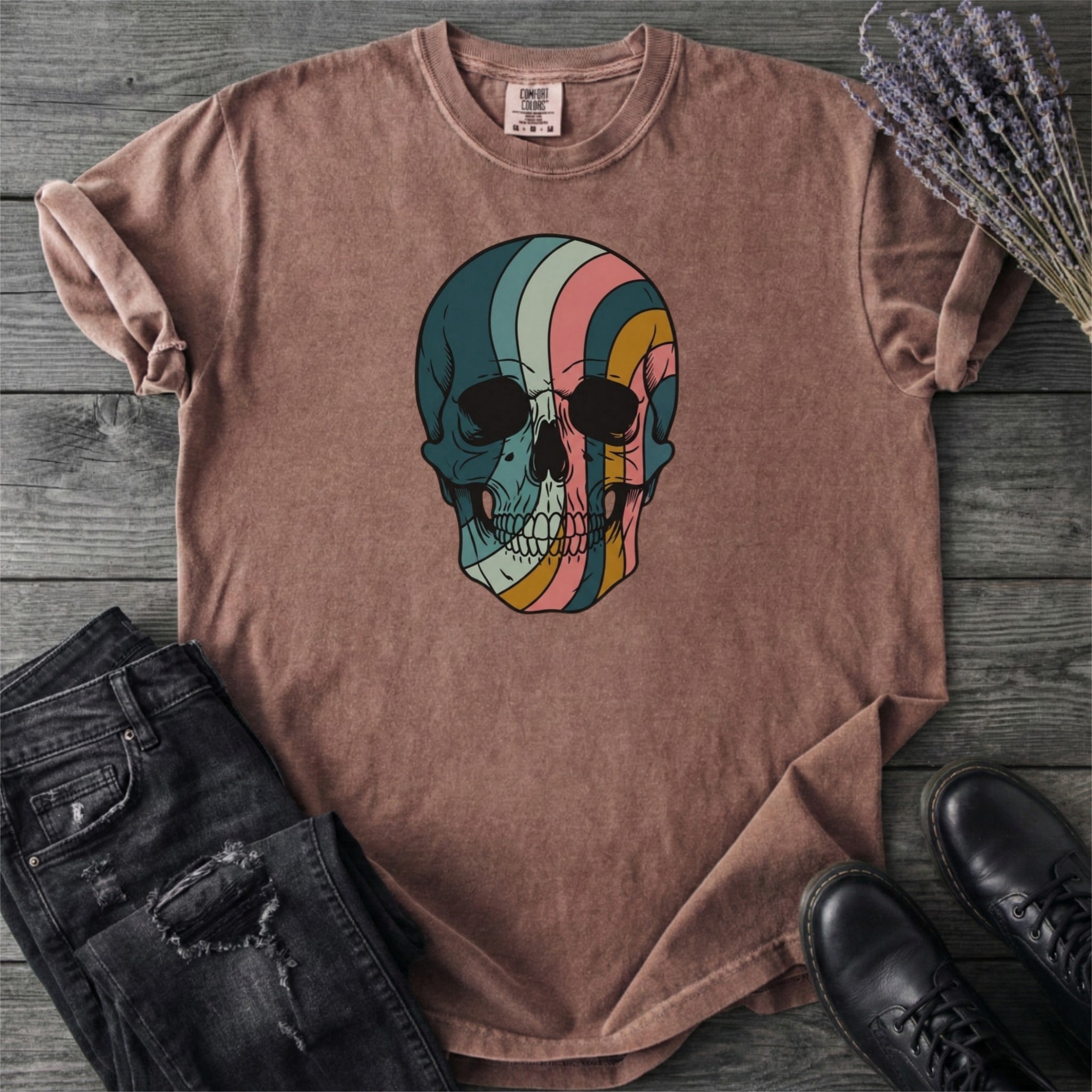 Psychedelic Striped Skull T-Shirt