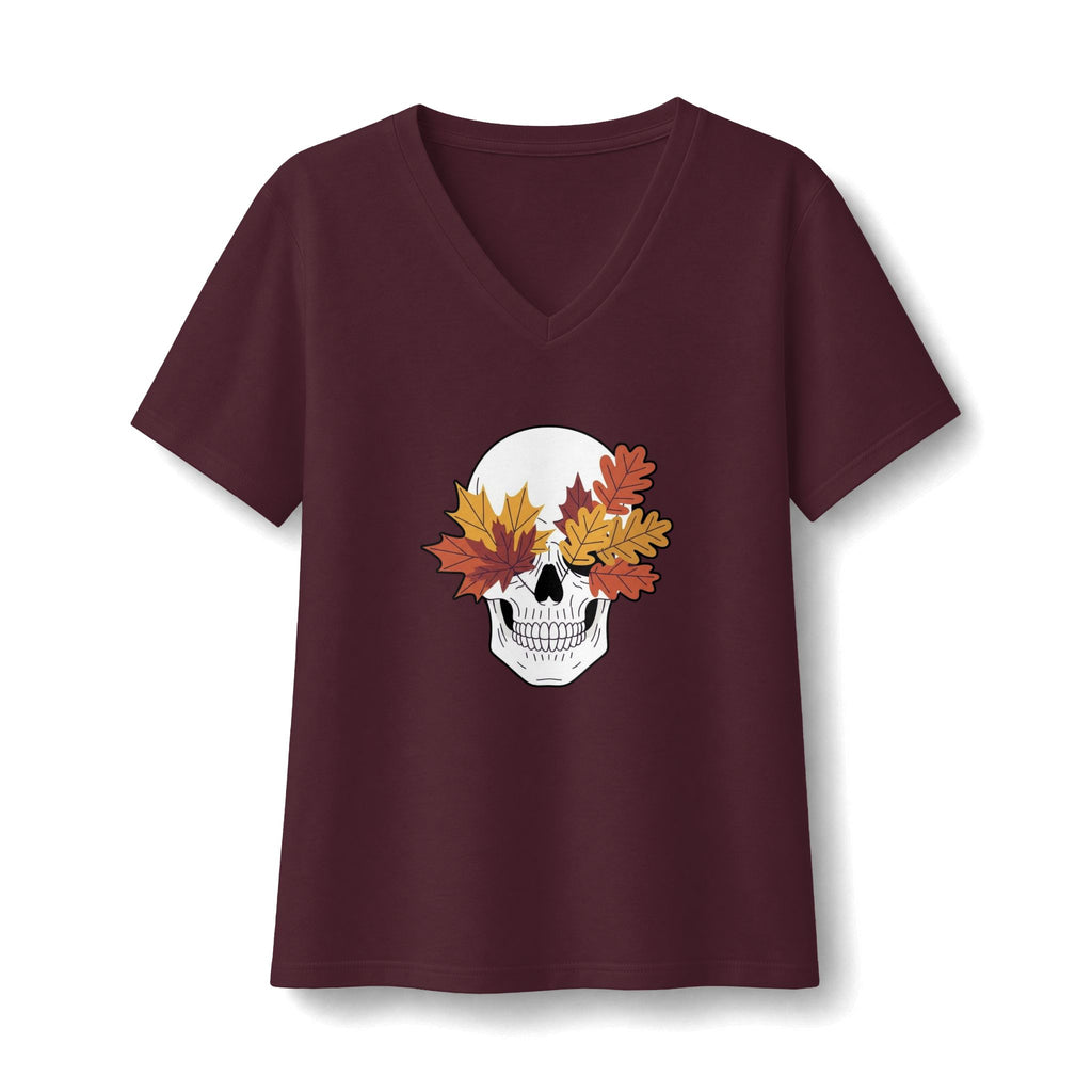Fall Leaf Skull V-Neck T-Shirt