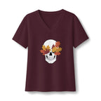 Fall Leaf Skull V-Neck T-Shirt