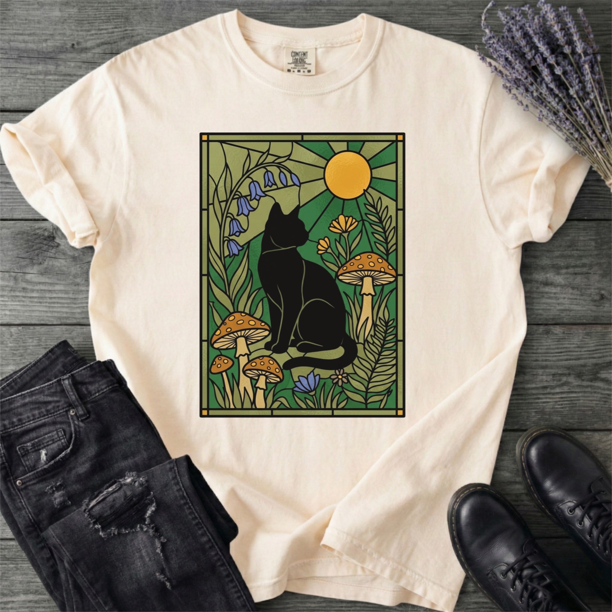 Stained Glass Garden Cat T-Shirt