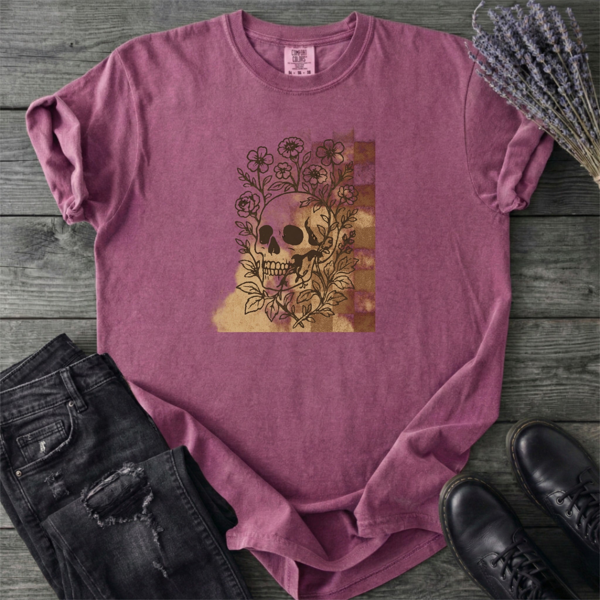 Skull Checker Grunge T-Shirt