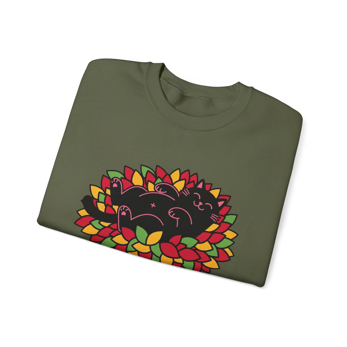 Black Cat Rolling Leaves Sweatshirt