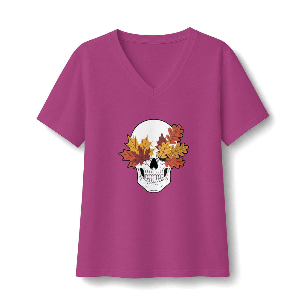 Fall Leaf Skull V-Neck T-Shirt