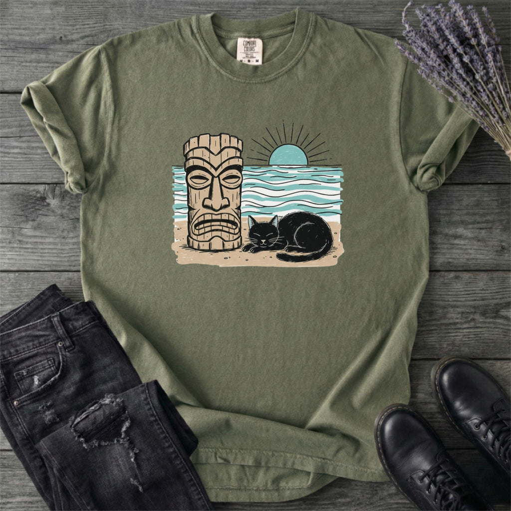Black Cat Tiki Beach T-Shirt