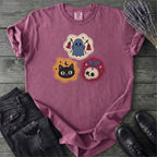 Faux Cat Ghost Skull Patches T-Shirt
