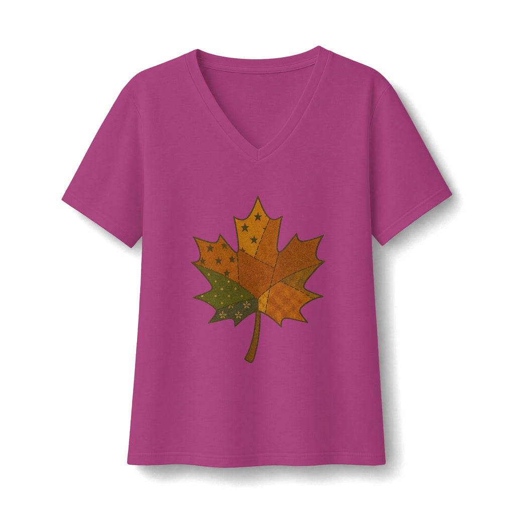 Patchwork Maple Leaf V-Neck T-Shirt