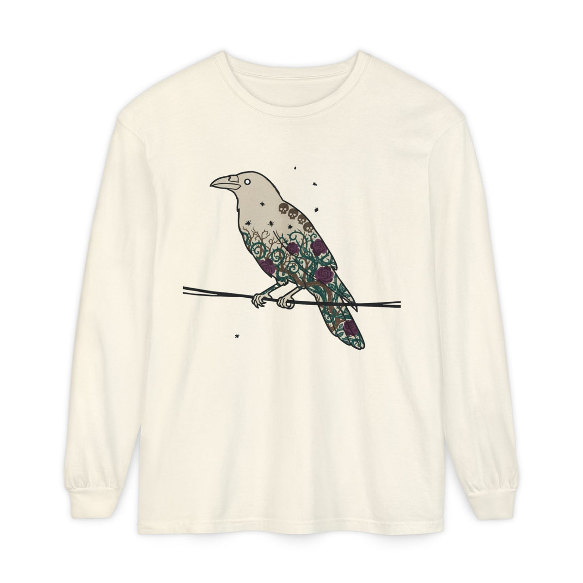 Crow Roses Silhouette Long Sleeve T-Shirt