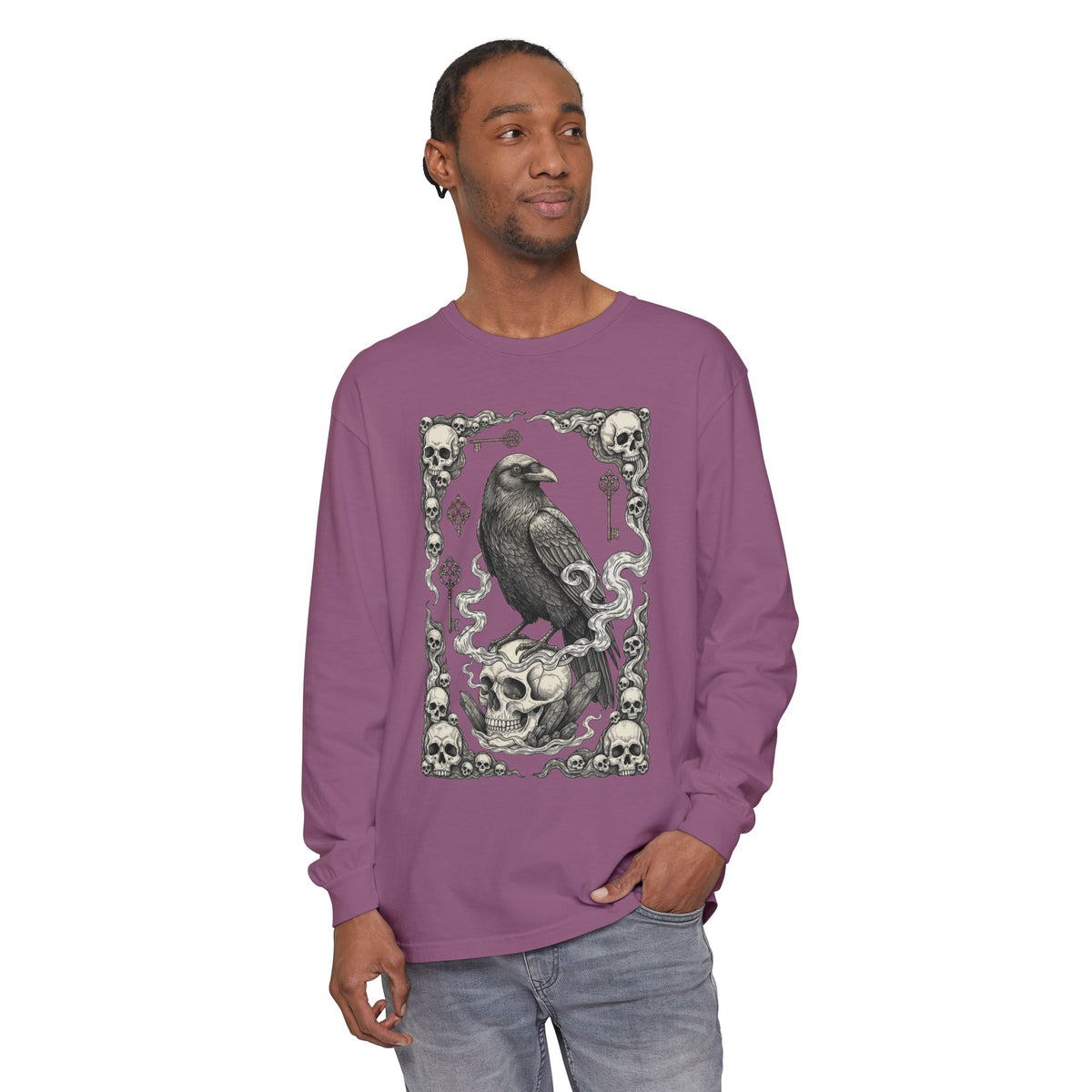 Raven Skull Card Long Sleeve T-Shirt