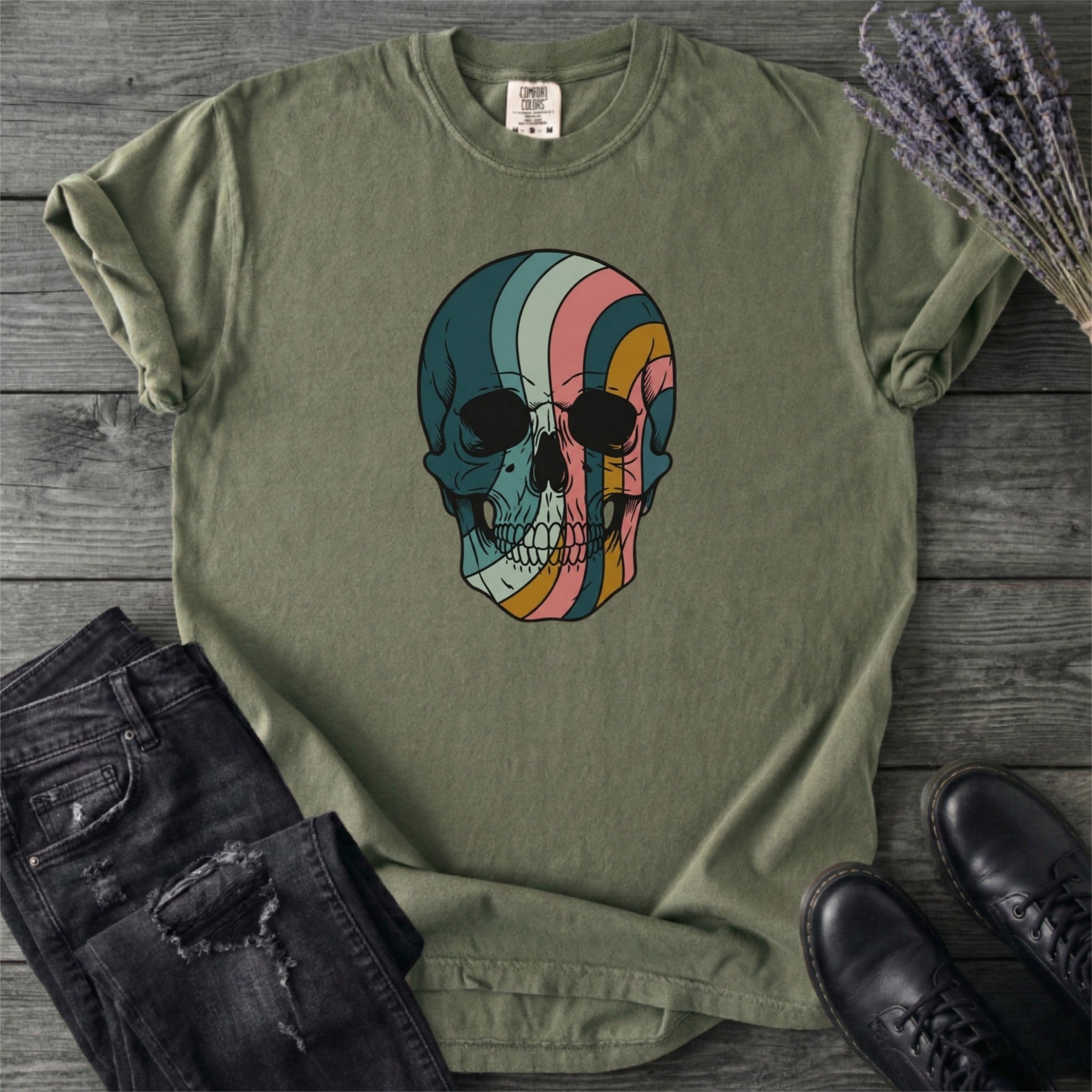 Psychedelic Striped Skull T-Shirt