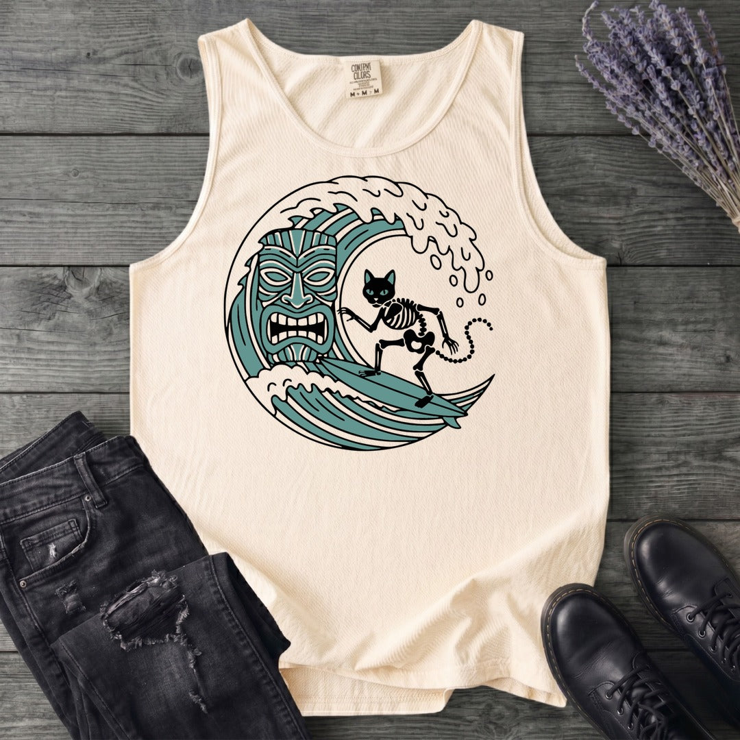 Surfing Cat Skeleton Tank Top