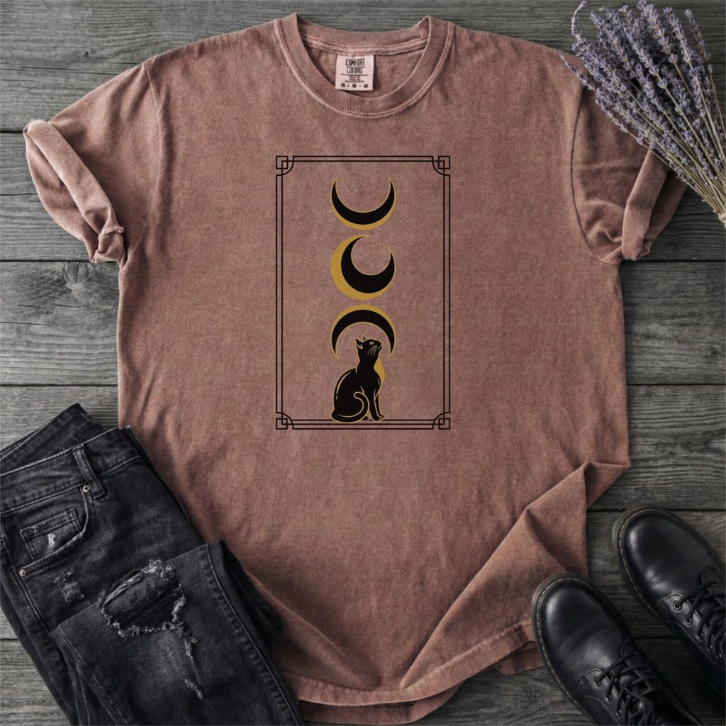 Art Deco Black Cat Moon Phases T-Shirt