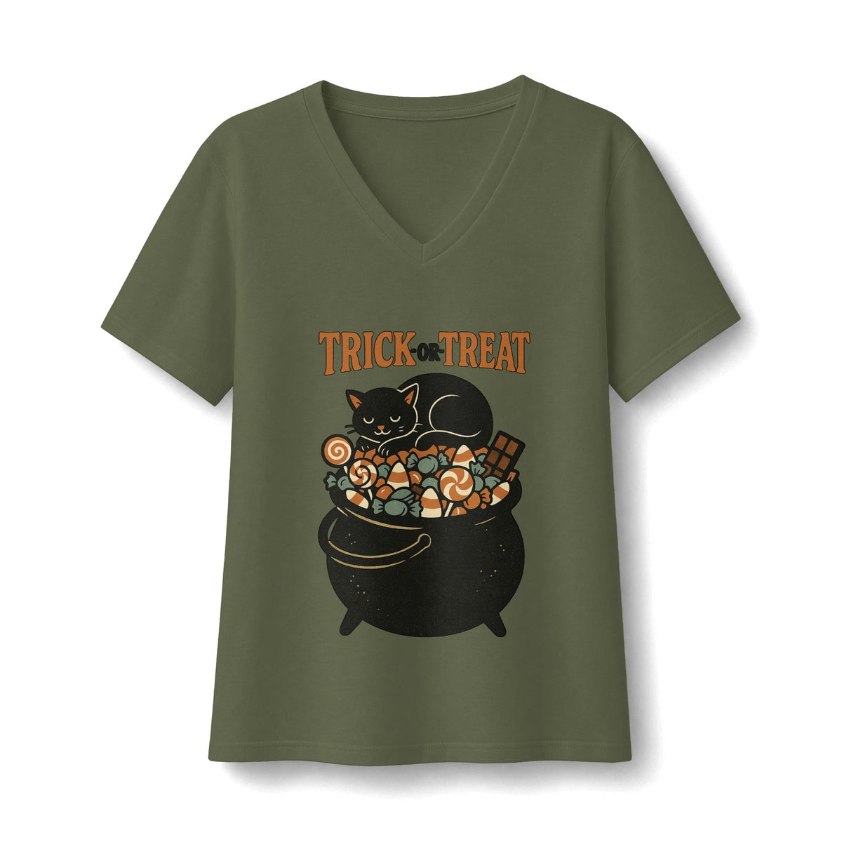 Trick Or Treat Candy Cauldron V-Neck T-Shirt