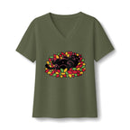 Black Cat Rolling Leaves V-Neck T-Shirt