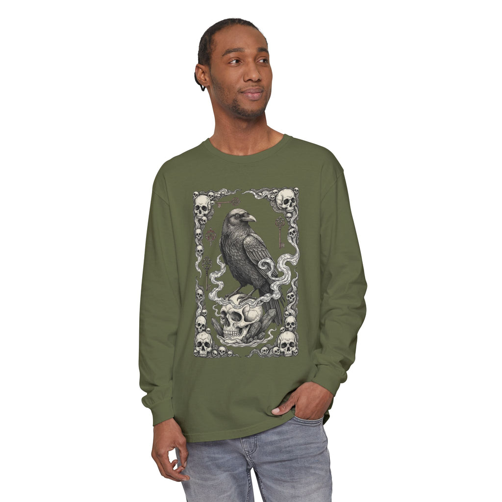 Raven Skull Card Long Sleeve T-Shirt