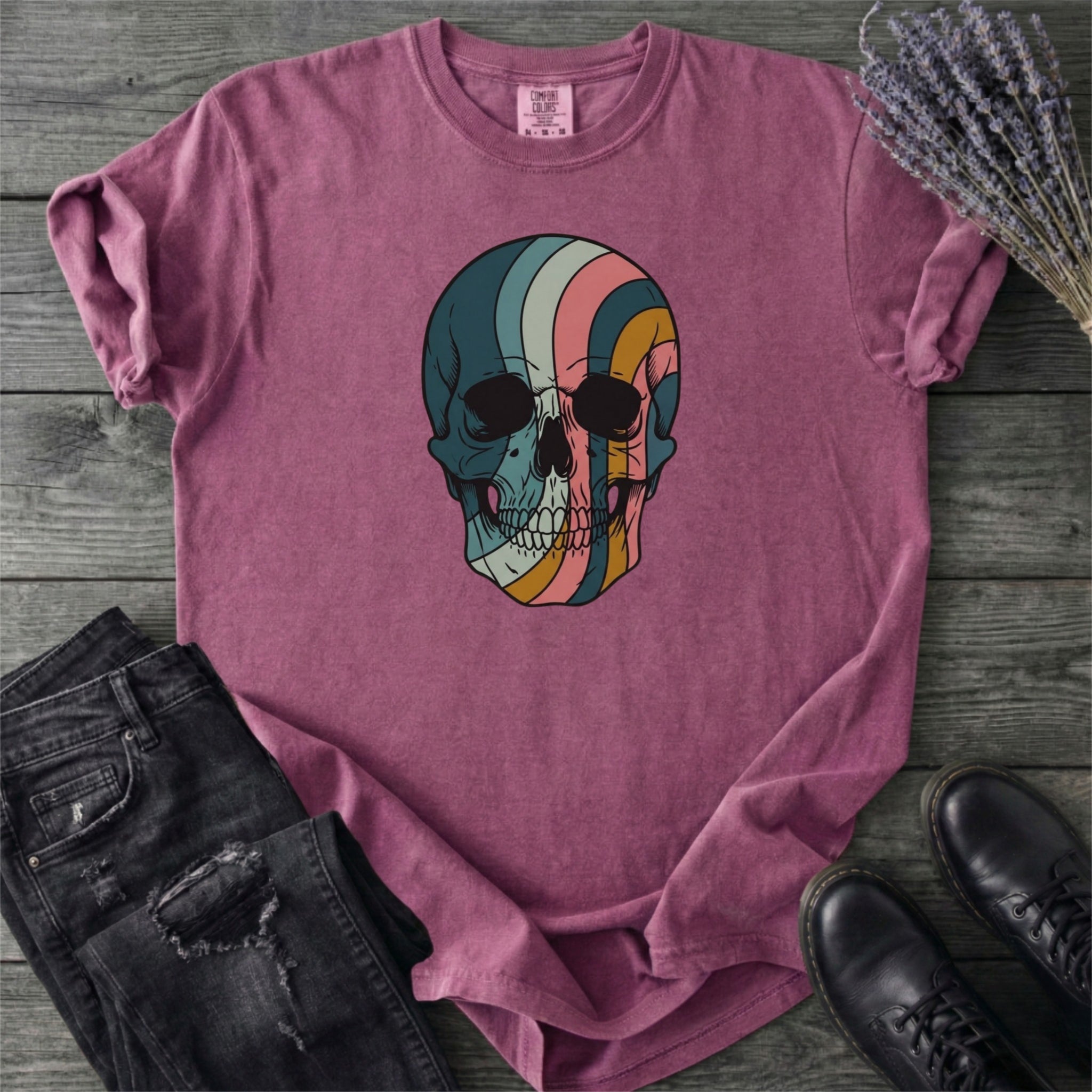 Psychedelic Striped Skull T-Shirt