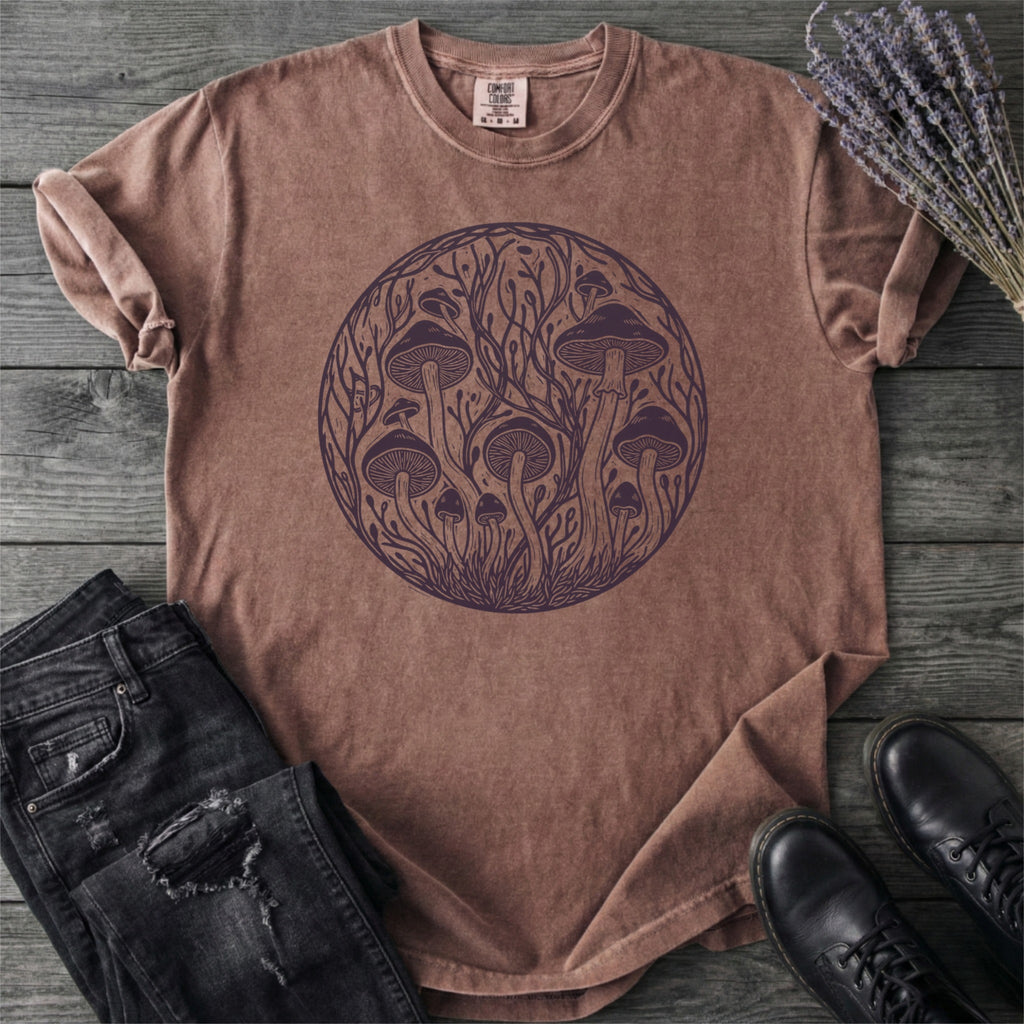 Linocut Mushroom Circle T-Shirt