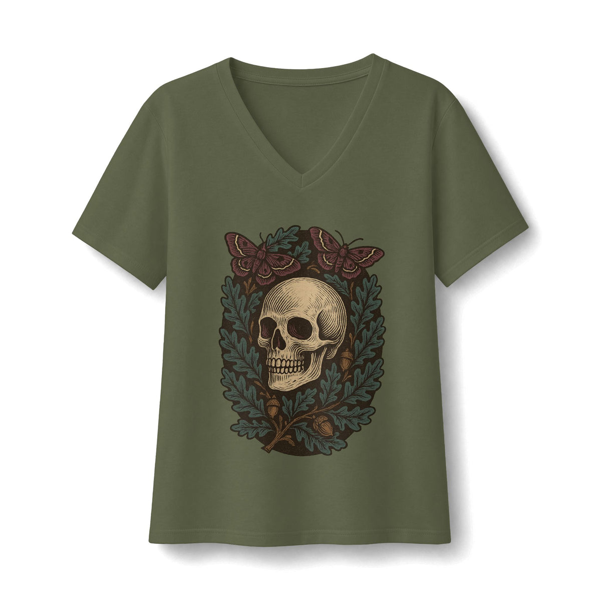 Skull And Moths V-Neck T-Shirt
