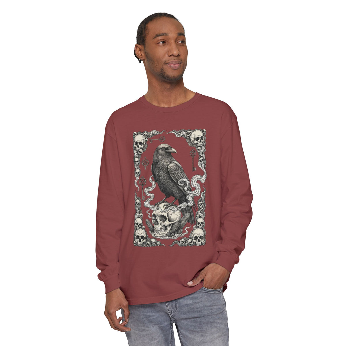 Raven Skull Card Long Sleeve T-Shirt