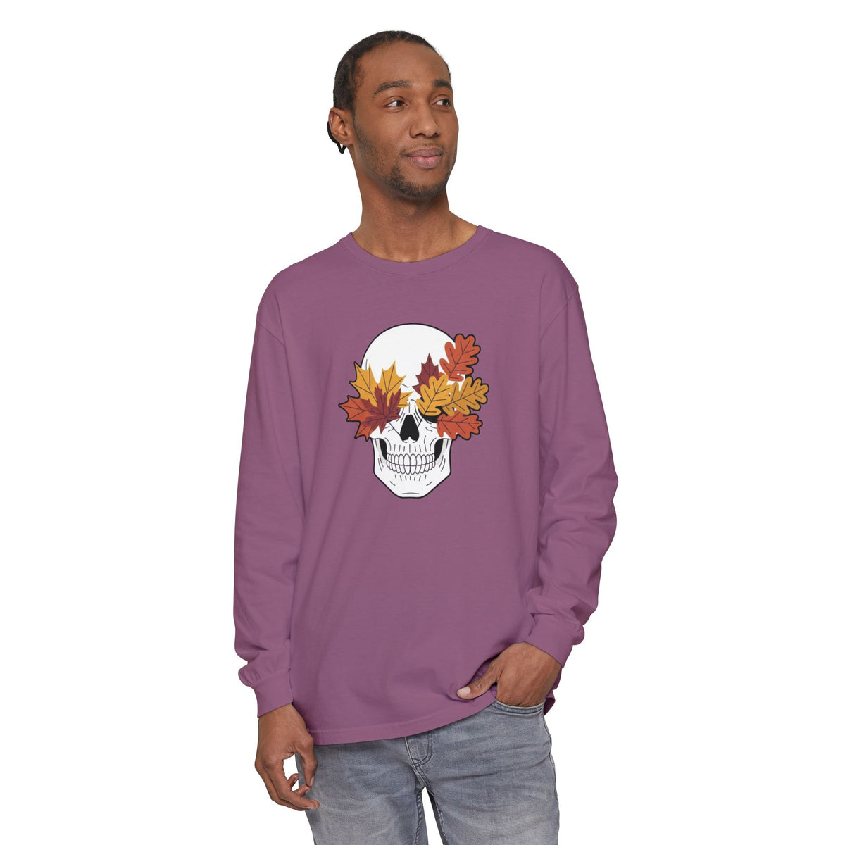 Fall Leaf Skull Long Sleeve T-Shirt