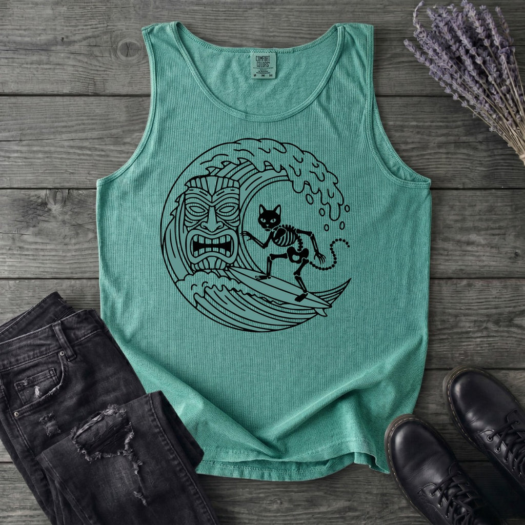 Surfing Cat Skeleton Tank Top