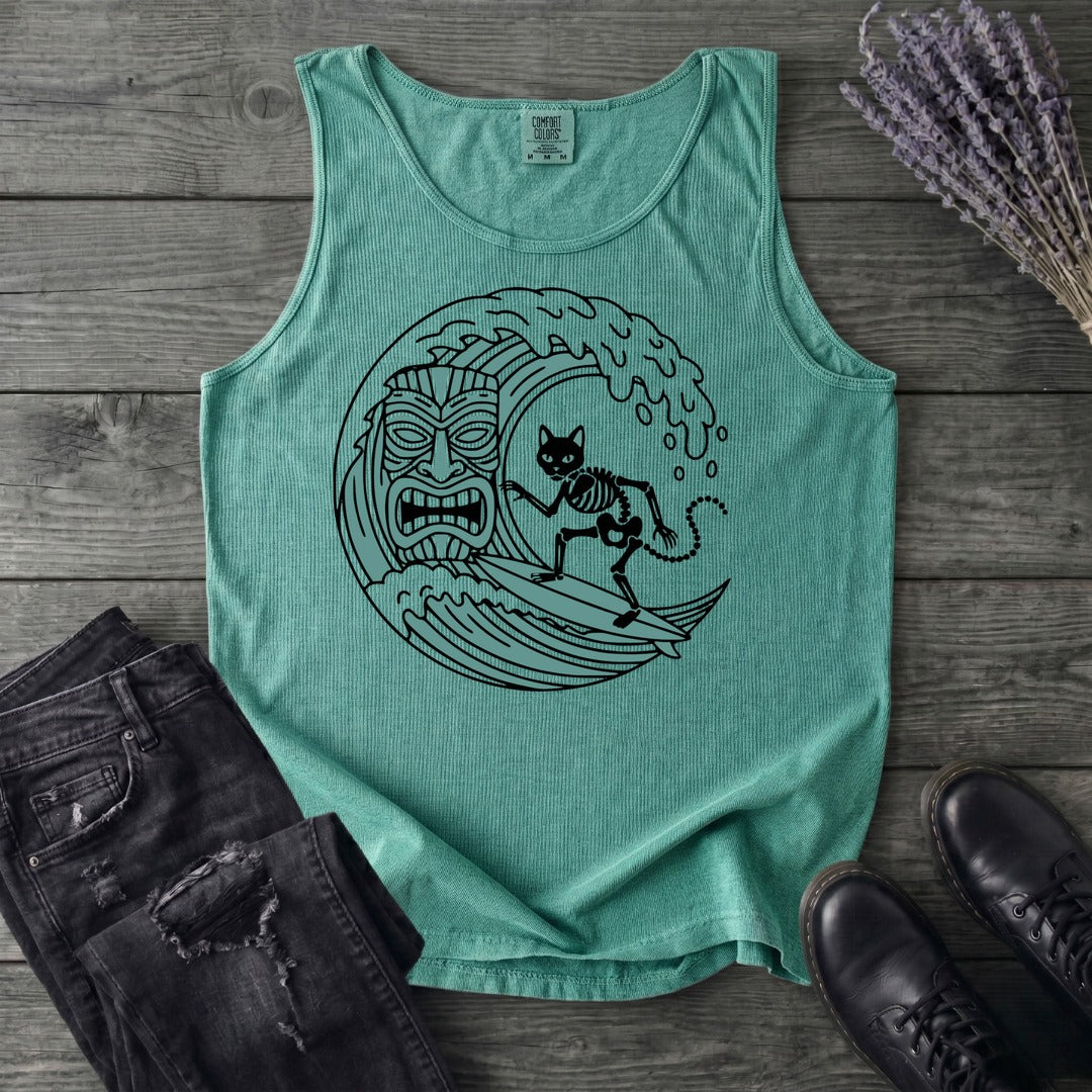 Surfing Cat Skeleton Tank Top