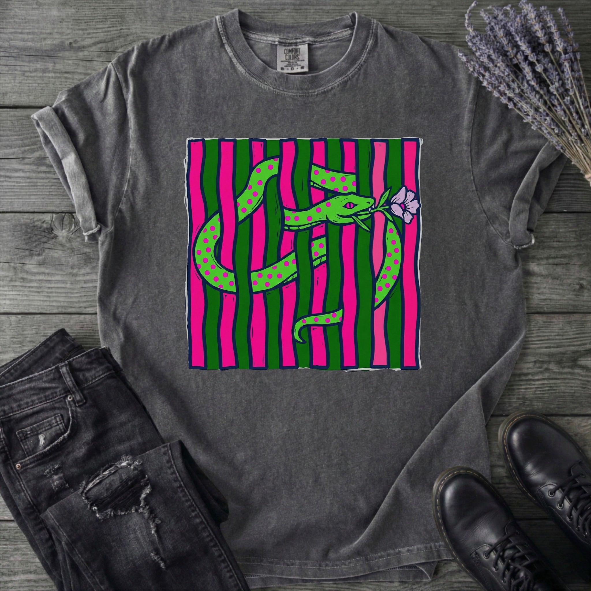 Bright Snake With Flower T-Shirt