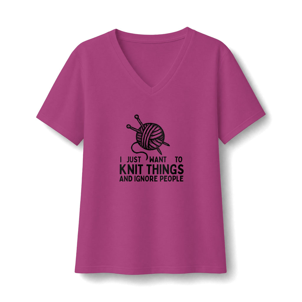 Knit Things And Ignore People V-Neck T-Shirt