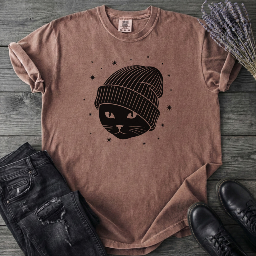 Black Cat Beanie T-Shirt