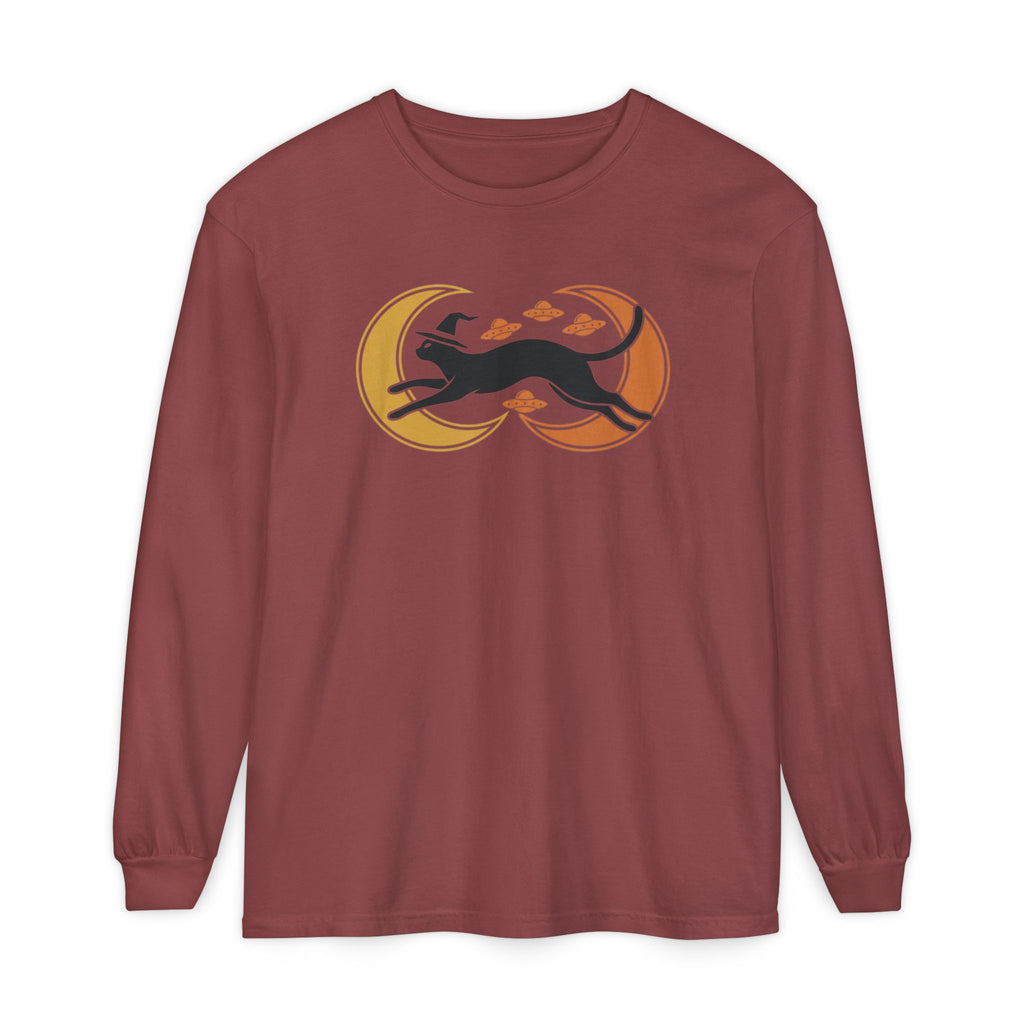 Witch Cat Celestial Ufo Long Sleeve T-Shirt