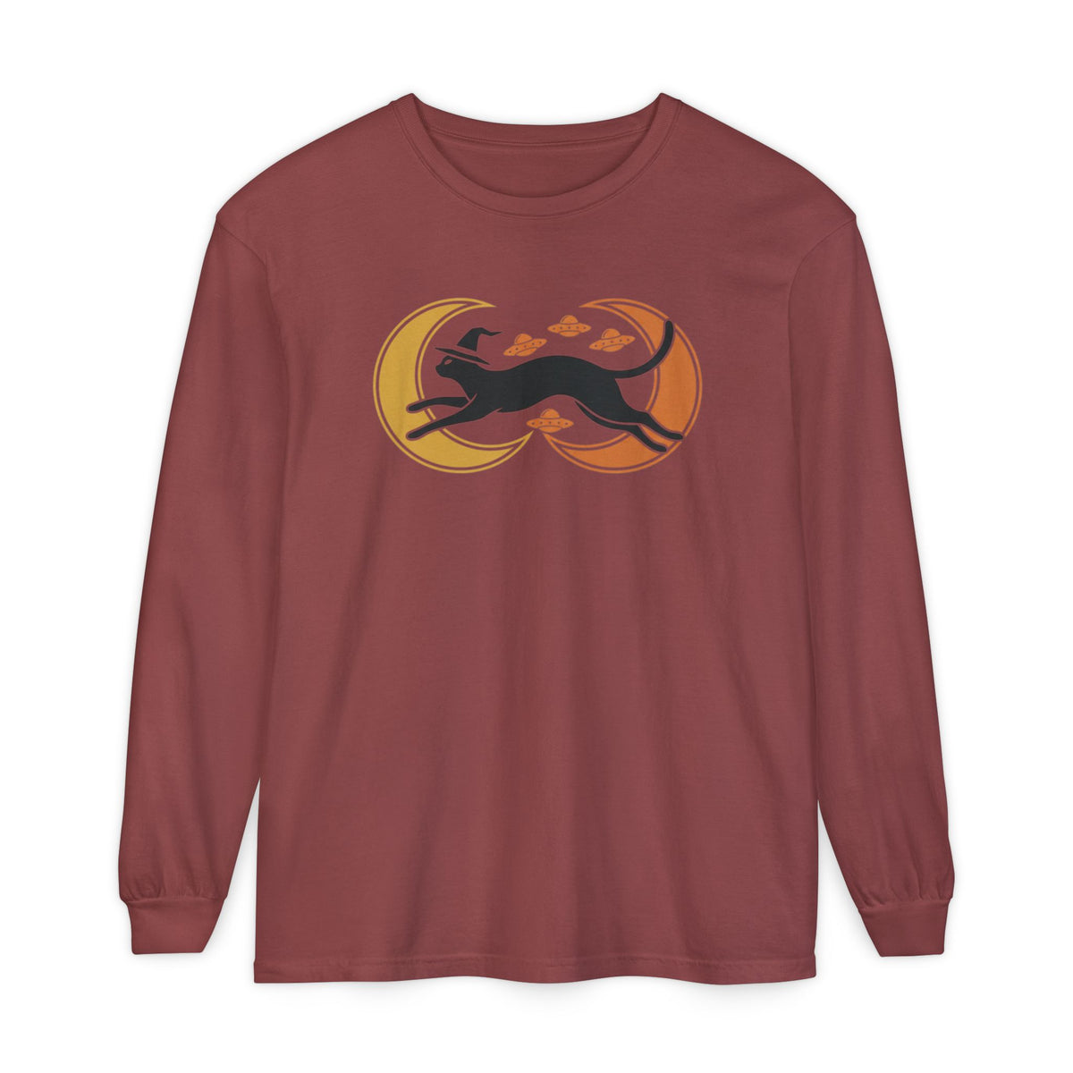 Witch Cat Celestial Ufo Long Sleeve T-Shirt