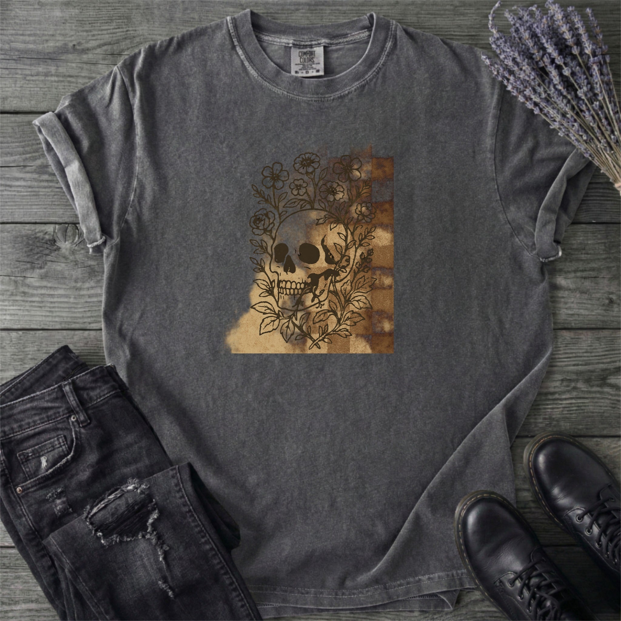 Skull Checker Grunge T-Shirt