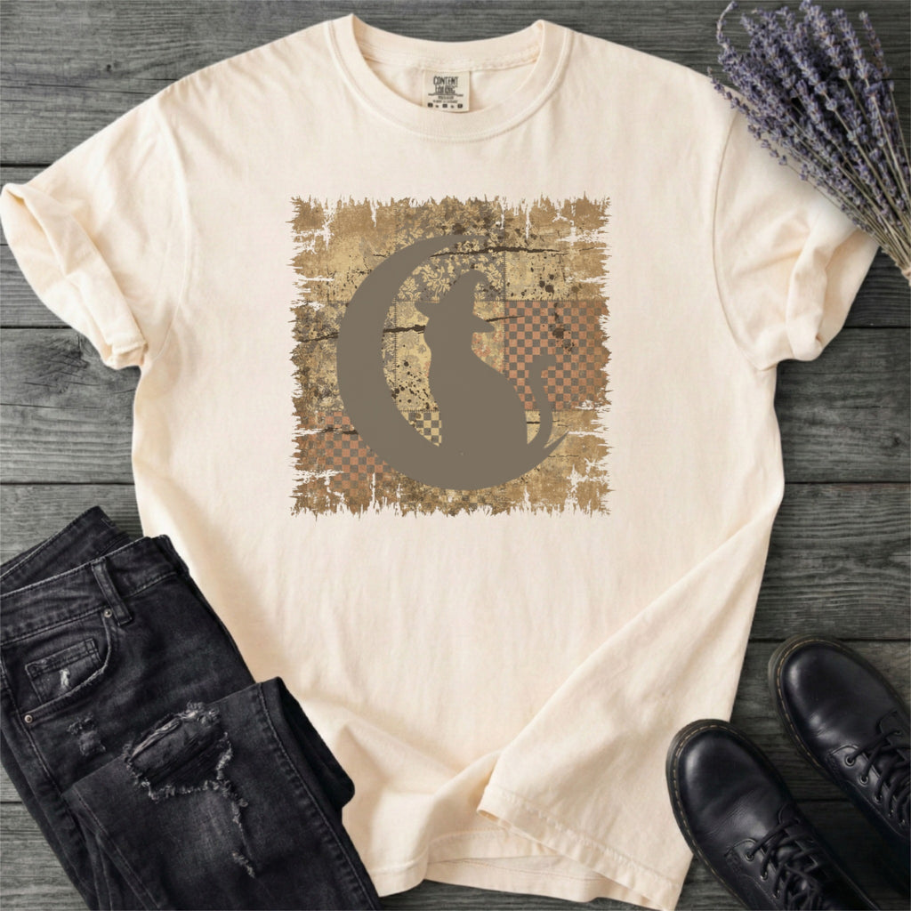 Tattered Patchwork Cat Silhouette T-Shirt