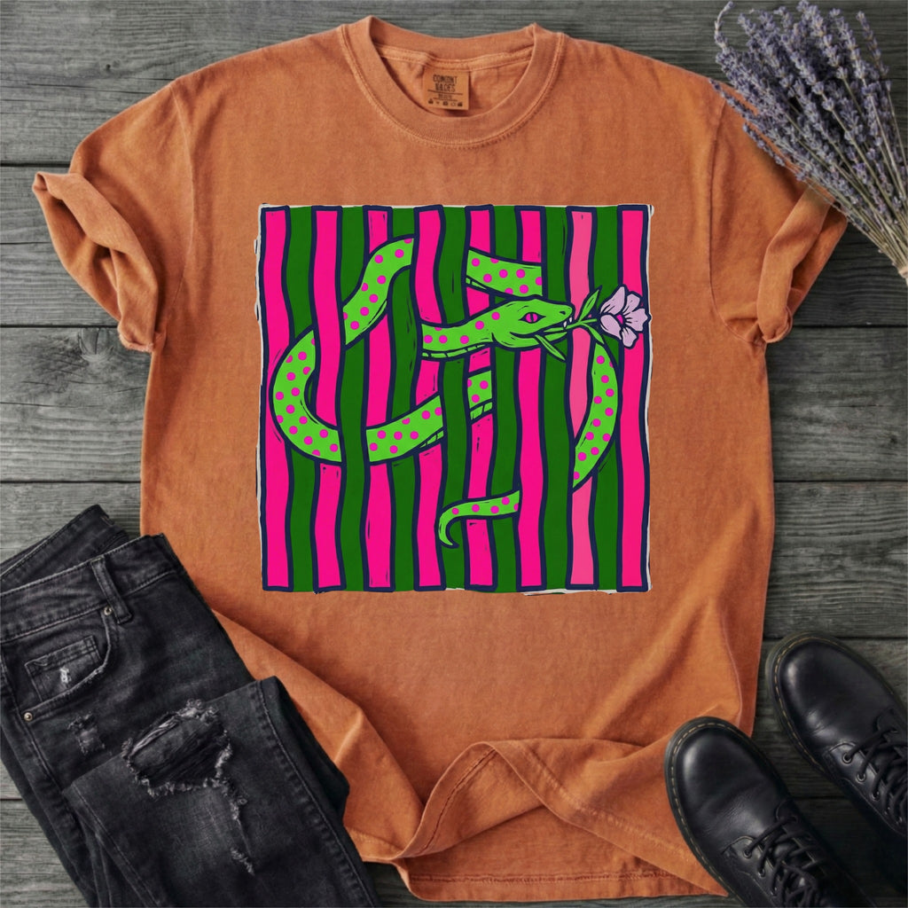 Bright Snake With Flower T-Shirt