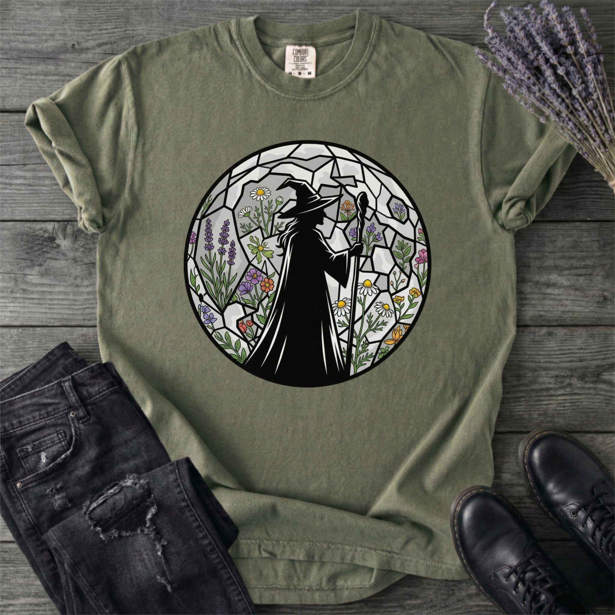 Stained Glass Botanical Witch T-Shirt