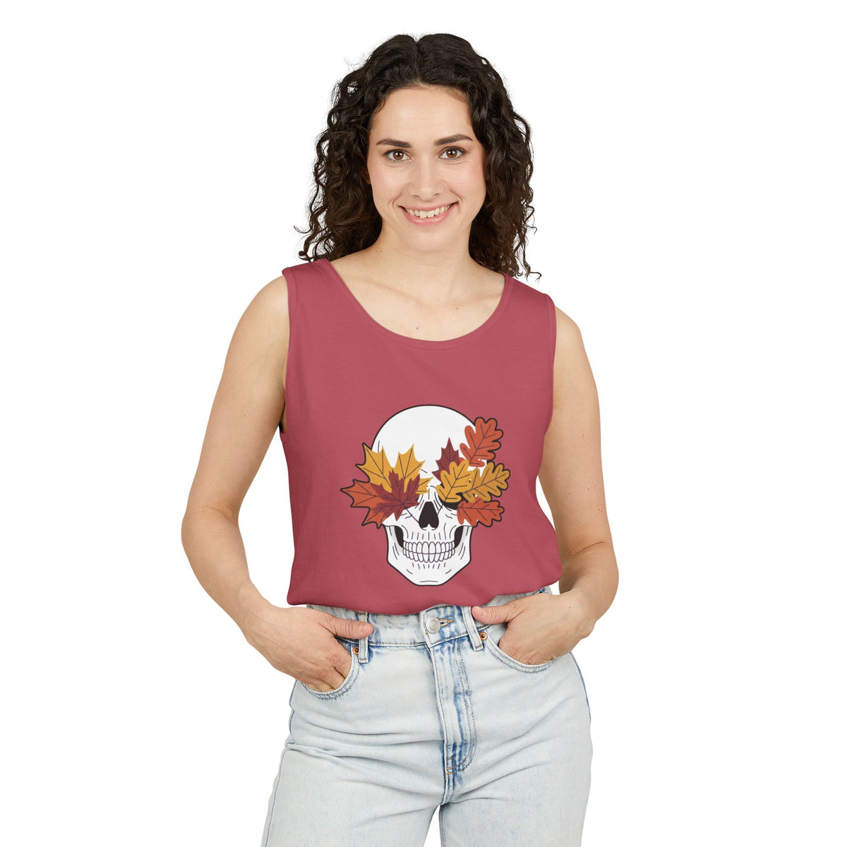 Fall Leaf Skull Tank Top