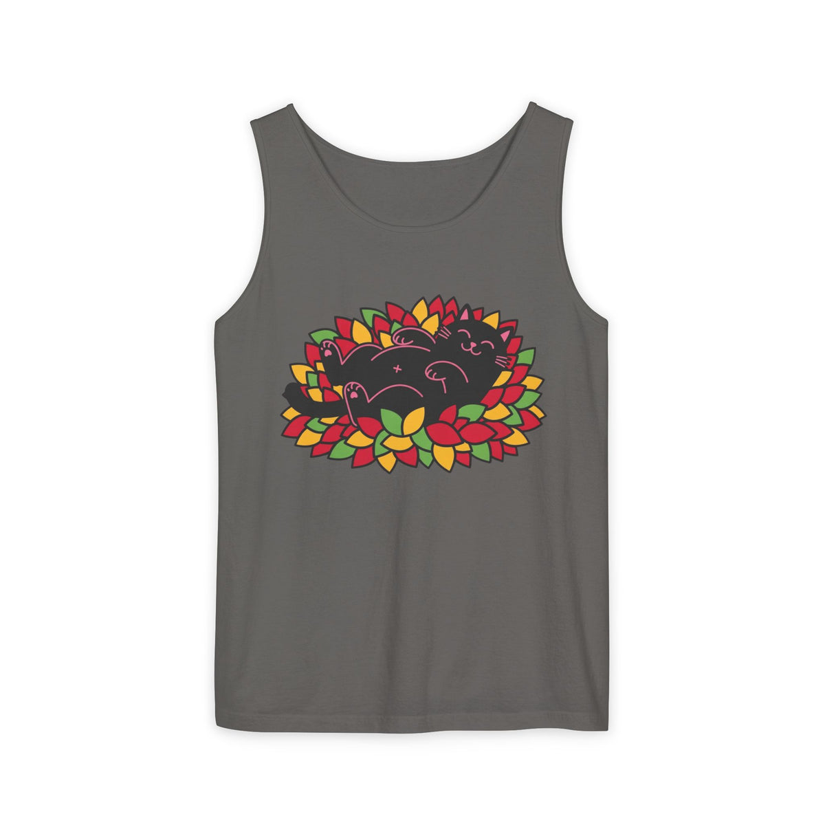 Black Cat Rolling Leaves Tank Top