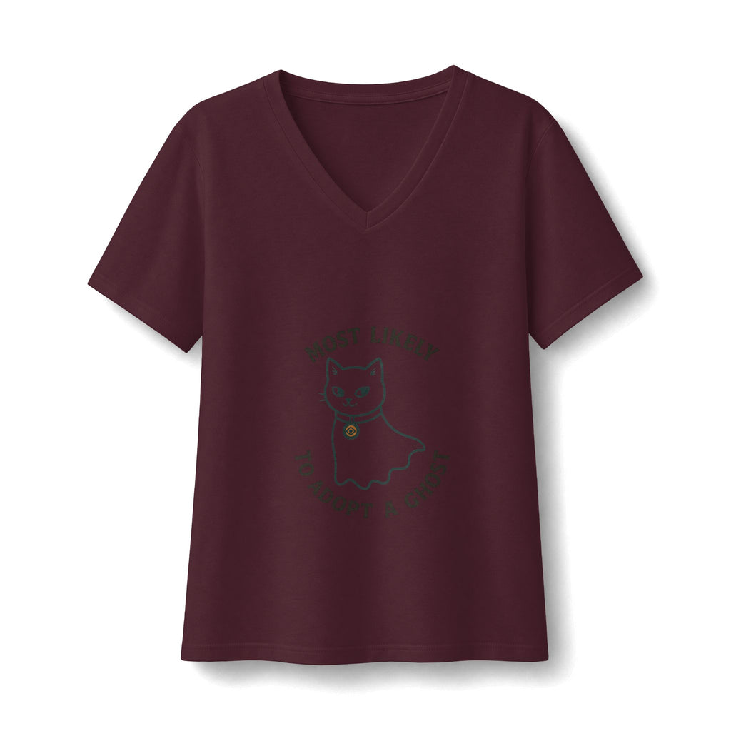 Most Likely To Adopt A Ghost Cat V-Neck T-Shirt