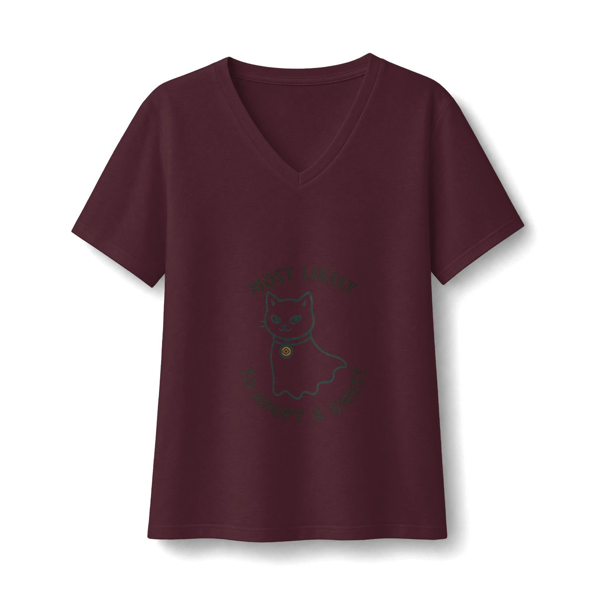 Most Likely To Adopt A Ghost Cat V-Neck T-Shirt