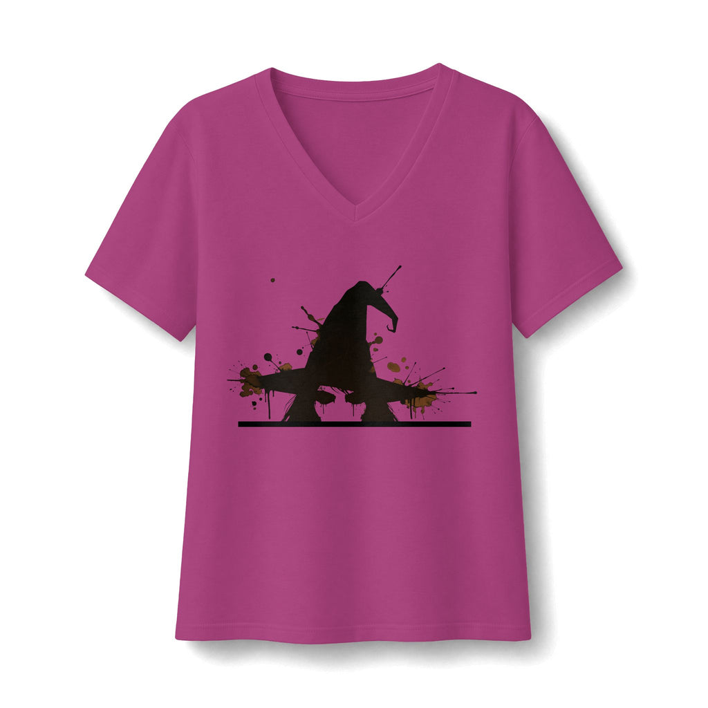 Ink Splatter Grunge Witch V-Neck T-Shirt