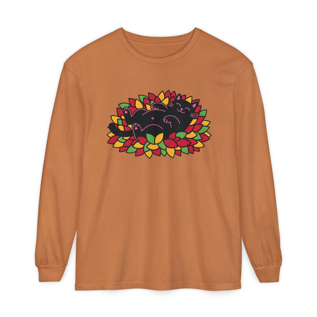 Black Cat Rolling Leaves Long Sleeve T-Shirt
