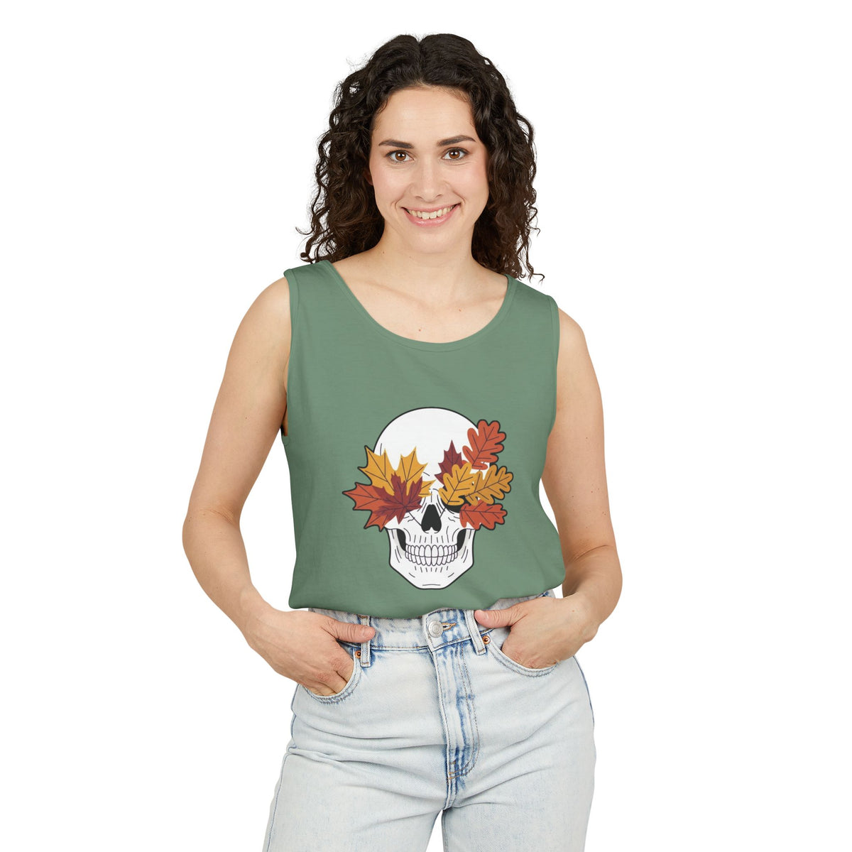 Fall Leaf Skull Tank Top