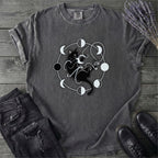 Black Cat Pouncing On Moon Phases T-Shirt
