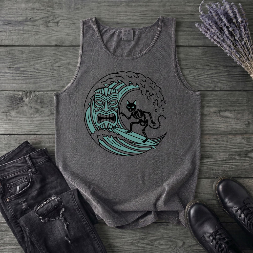 Surfing Cat Skeleton Tank Top