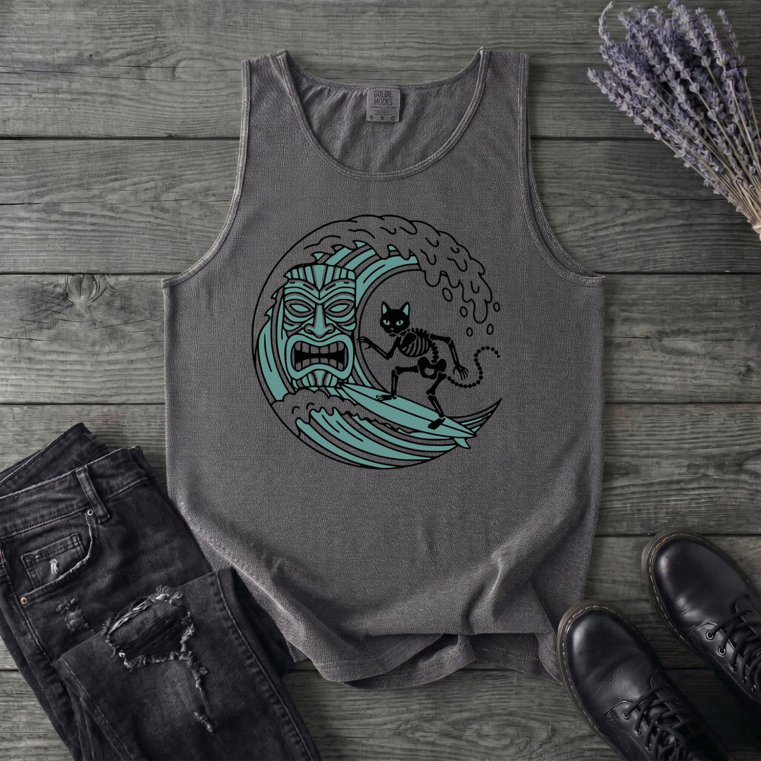 Surfing Cat Skeleton Tank Top