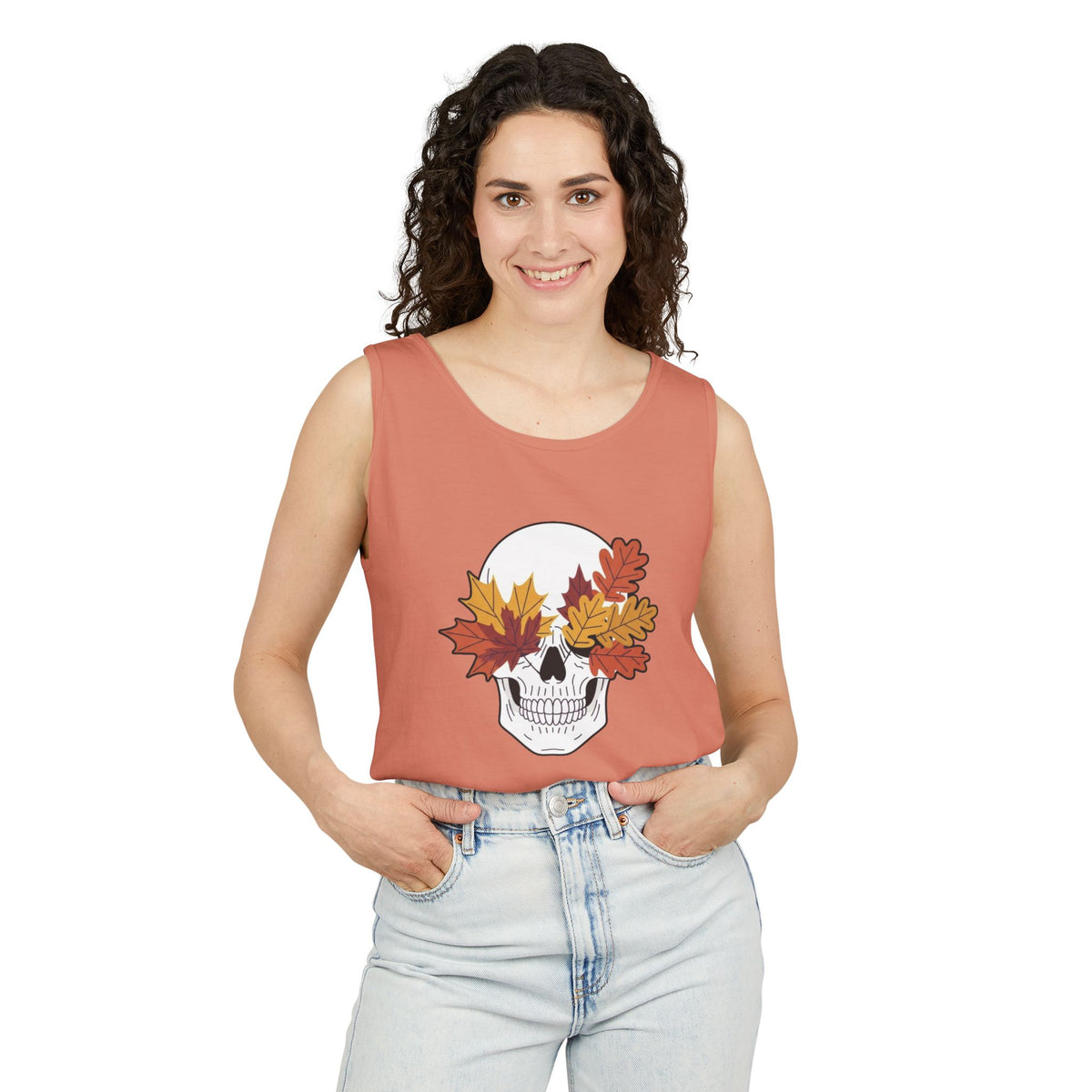 Fall Leaf Skull Tank Top