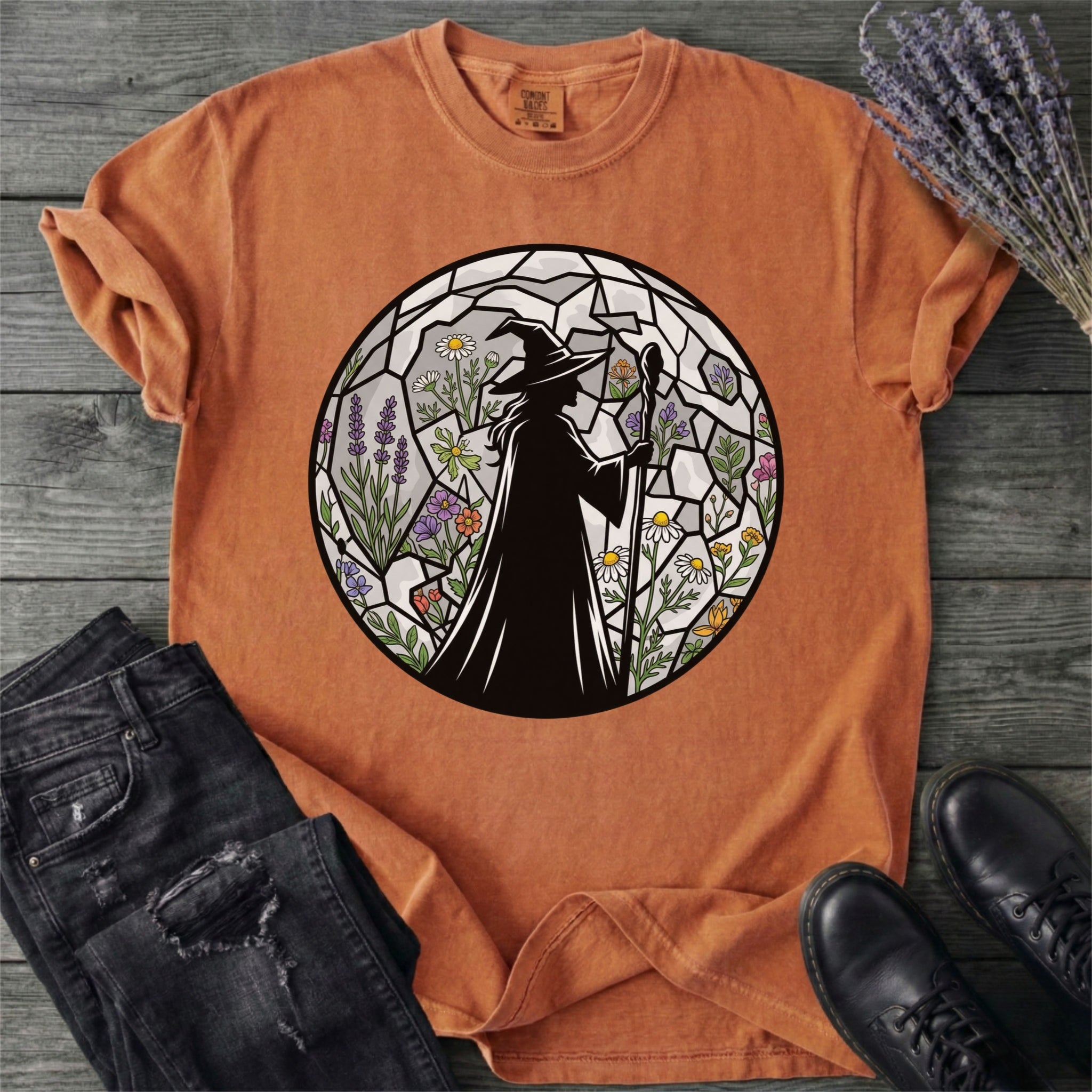 Stained Glass Botanical Witch T-Shirt