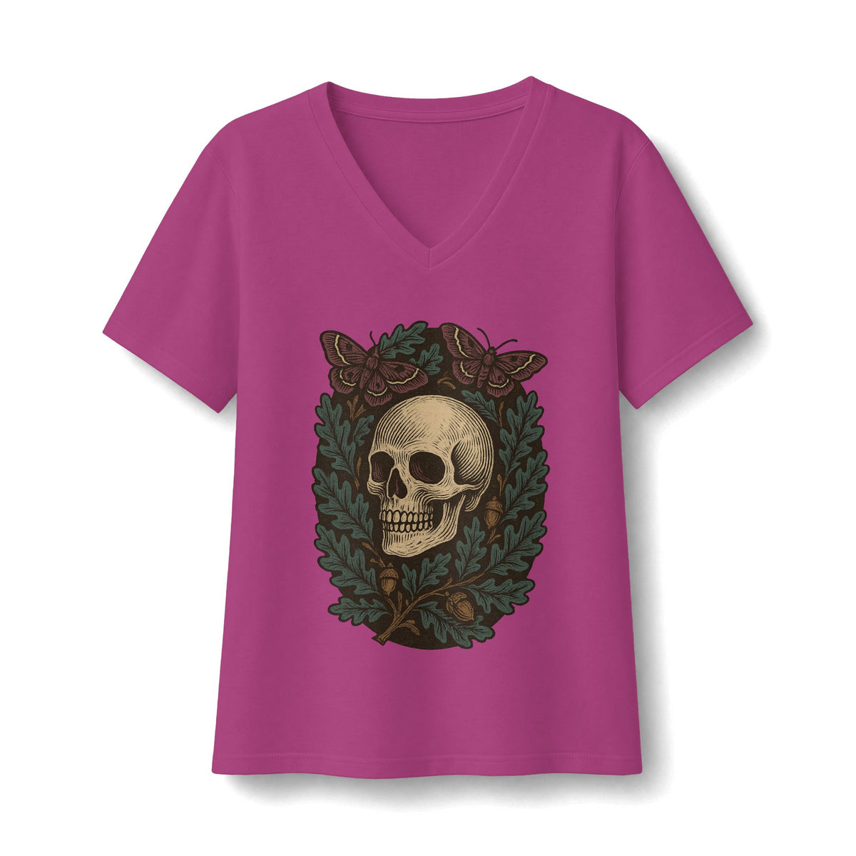 Skull And Moths V-Neck T-Shirt